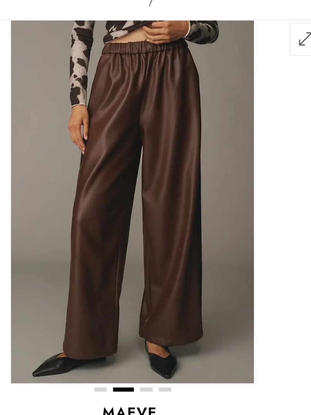 Maeve Faux Leather Track Pants XL Cocoa Plum Wide Leg Pull-On Vegan Leather - Picture 3 of 10